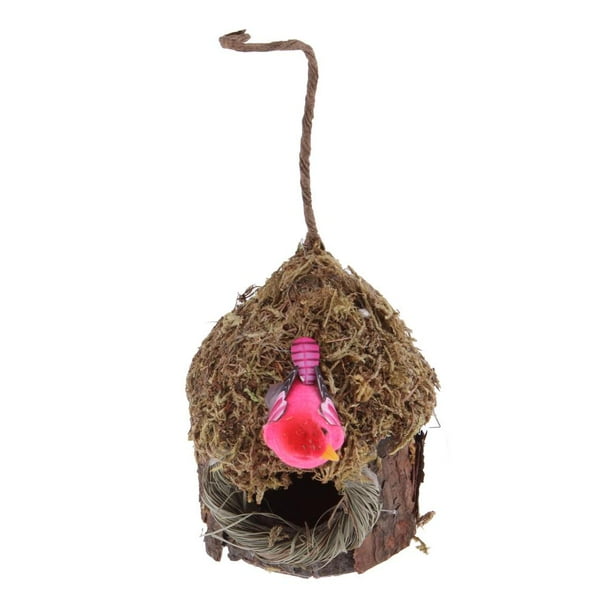 Nido de pájaro rústico, jaula para pájaros, casa para pájaros para loros pequeños, periquitos, cacatúas. F: casa de madera