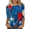 thumbnail image 2 of Baikeli Try Before Buy Womens Tops Women's Independence Day Fashion Printed Round Neck 3/4 Sleeve T-Shirt Top 3/4 Sleeve Blazer for Women, 2 of 5