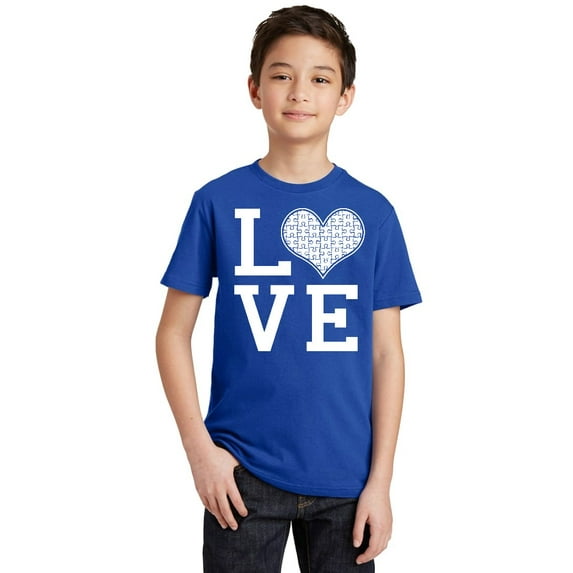 Autism Love Heart Jigsaw Puzzle Youth T-shirt, Youth XS, Royal