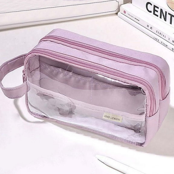 GBAYXJ Large Grid Mesh Pencil Case 3 Compartment Pen Bag Clear Handheld Multifunction Pencil Pouch Transparent Makeup Bag For Teen Student College Business Travel Adult