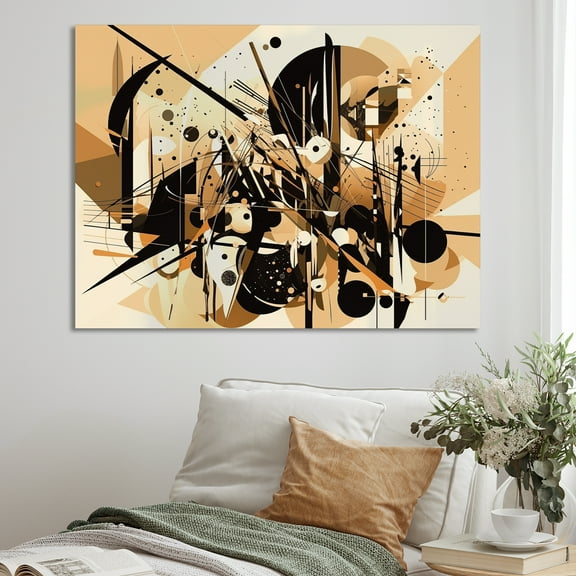 Designart "Black And Beige Wild Shapes" Modern Geometric Canvas Wall Art