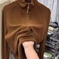 thumbnail image 4 of hlysgo Women's Quarter Zip Blouse Pullover Polar Fleece Sweatshirts Lightweight Stand Collar Warm Jacket Tops Coffee,L, 4 of 4