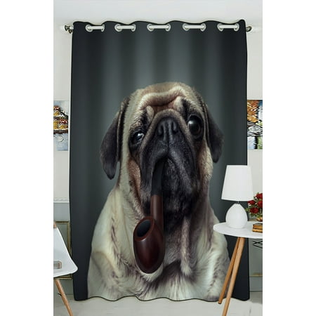 PHFZK Animal Window Curtain, Funny Pug Dog with a Tobacco Pipe Window Curtain Blackout Curtain For Bedroom living Room Kitchen Room 52x84 inches One (Best Room Note Pipe Tobacco)