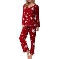 thumbnail image 2 of YOIAVAIOY Ensemble de Pyjama pour Femmes à Imprimé de Noël, Blocs de Couleur, Ensembles de Pyjama Graphiques de Noël, 2 Pcs, T-Shirts à Col Rond et Pantalons à Jambe Grand, Tenue de Nuit Décontractée Assortie, Violet G, 2 of 6