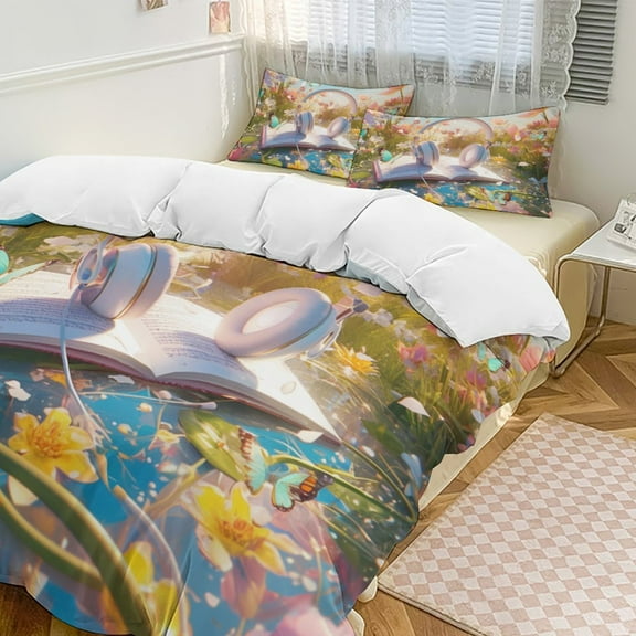 Butterfly Dancing Duvet Cover Set Themed Multicolor Polyester Bedding Set for Bedroom Decoration with 2 Pillow Shams