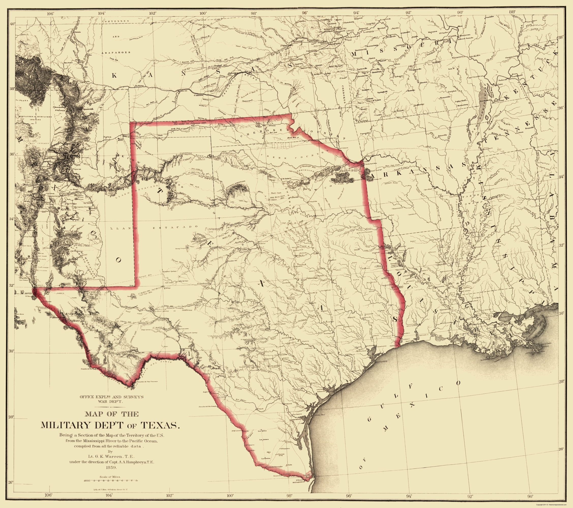 Texas Territory - Humphreys 1859 - 23.00 x 25.93 - Matte Art Paper ...