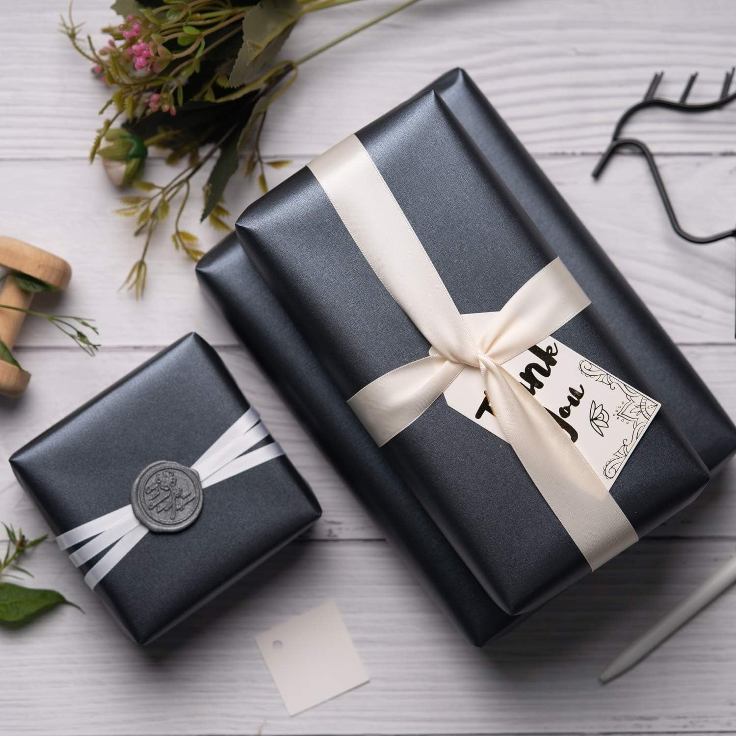 PrimeCook Shop Black Matte Wrapping Paper - Solid Color Pearly - lustre Paper Perfect for Wedding, Birthday, Christmas, Baby Shower -17 Inches X 32.8 Feet