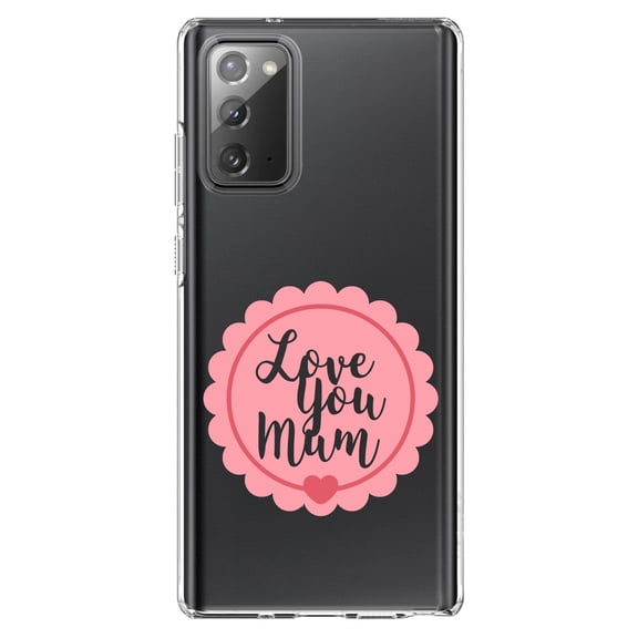 DistinctInk Clear Shockproof Hybrid Case for Galaxy Note 20 ULTRA (6.9" Screen) - TPU Bumper Acrylic Back Tempered Glass Screen Protector - Love You Mum - Pink Ribbon