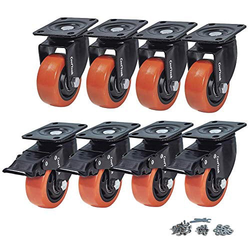 Premium Heavy Duty Casters Pack of 8, 4 with Brake & 4 Without CoolYeah 4 inch Swivel Plate PVC Caster Wheels Renewed Industrial 