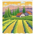 thumbnail image 3 of Country Home Shower Curtain, Cute Countryside Illustration of Vineyard Farm House Trees in Cartoon Design, Fabric Bathroom Set with Hooks, 69W X 84L Inches Extra Long, Multicolor, by Ambesonne, 3 of 3