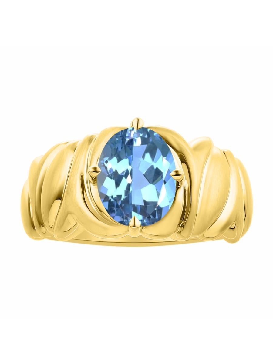 Diamond & Blue Topaz Ring Set In Yellow Gold Plated Silver Solitaire