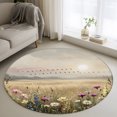thumbnail image 2 of Wildflower Round Living Room Rugs 4 ft, Nature Floral Flowers Sunset Birds Washable Area Rug with Non-Slip Sturdy Edge Binding Round Carpet for Entryway Kitchen Bedroom Bathroom, 2 of 9
