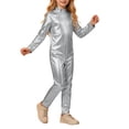thumbnail image 2 of YunPes Girls Solid Metallic Glossy Leotard Jumpsuit Soft Stretchy Shiny Long Sleeve Onesies Halloween Dress-Up Party Performance Wear, 2 of 8