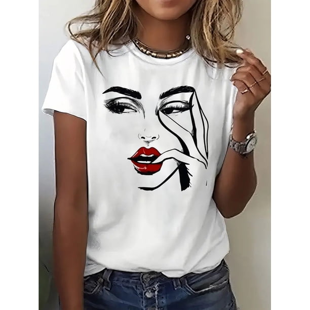 Short Sleeved Round Neck Breathable T-shirt - 1pc Women's Casual Graphic Printed Top for Summer and Spring - Fun Fashion Comfortable