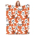 thumbnail image 5 of LNWH Halloween Holiday Orange Ghosts Pattern Throw Blanket, Flannel Sofa Blankets for All Seasons, 60"x50", 5 of 8