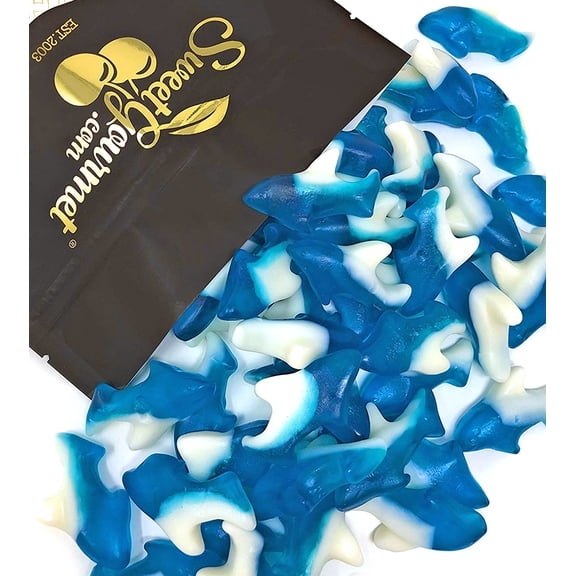 SweetGourmet Multi Flavored Blue Gummi Sharks with White Belly | Bulk Gummy Candy | Gluten Free | 2 pounds
