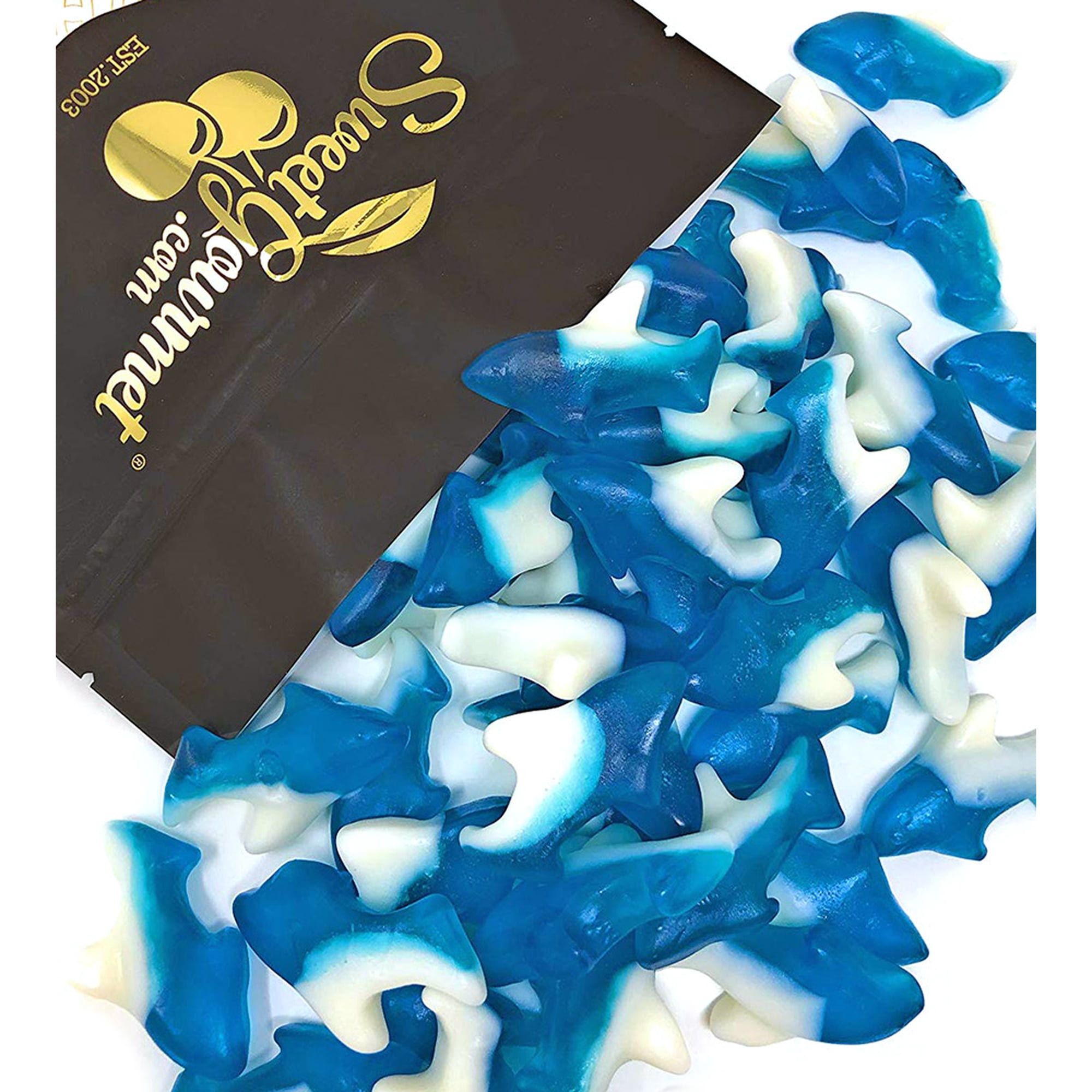 SweetGourmet Multi Flavored Blue Gummi Sharks with White Belly | Bulk Gummy Candy | Gluten Free | 2 pounds
