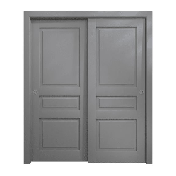 Sliding Closet Bypass Doors 36 x 80 inches | Ego 5012 Painted Grey Oak | Rails Hardware Set | Wood Solid Bedroom Wardrobe Doors