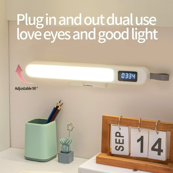 Boovnll Wall Reading Light, 3 Colors Rechargeable Dimmable Led Stick on Bunk Bed Lamp with Digital Clock, Magnetic Mounted Under Cabinet Lighting with Rotating Stand