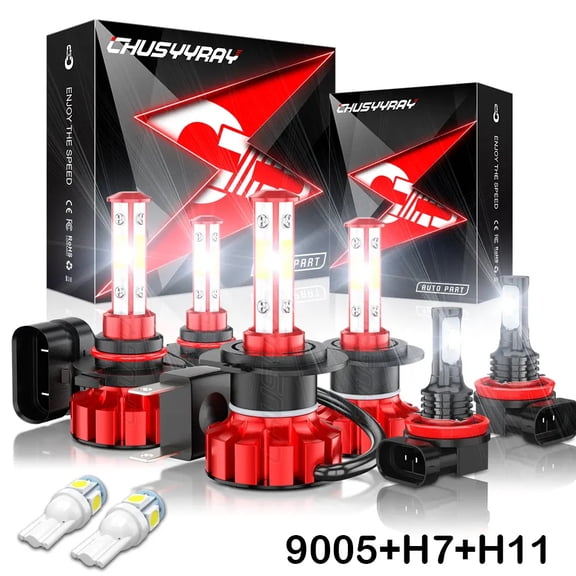CHUSYYRAY H7 9005 H11 LED Front Headlight High Low Beam Fog Light Bulbs Upgrade Kit 6000K White 6x