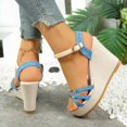 thumbnail image 4 of Rokment Platform Wedge Dressy Sandals for Women Ladies 2026 Fashion Casual Metallic Buckles Ankle Strap Height Increasing Chunky Heeled Dress Beach Summer Shoes Bride Wedding Boho Blue Size 8, 4 of 7