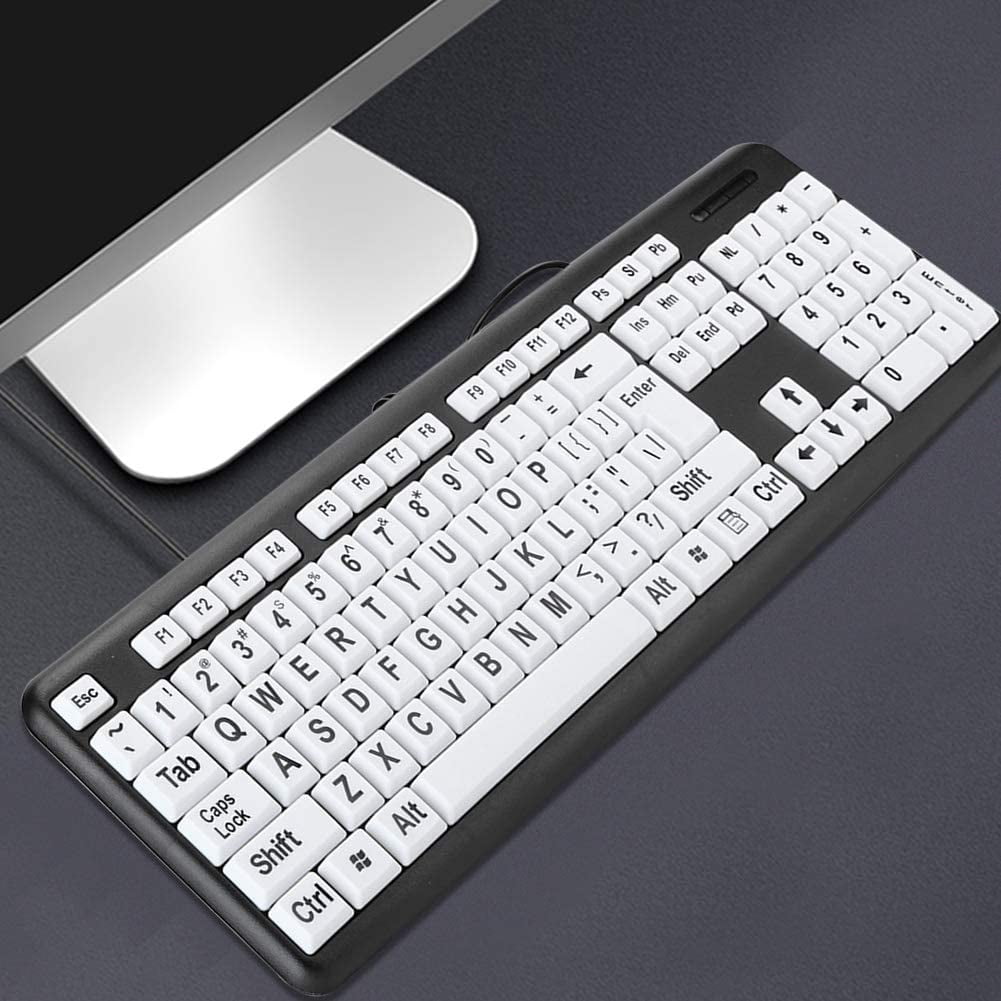 FIGT-104 Keys Large Key Keyboard Black Low Vision Keyboard USB Wired Computer Keyboard Old People Keyboard with White Large Print Keys for Elderly Seniors Visually Impaired(Black)【0514】