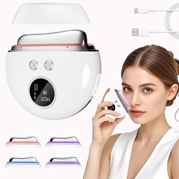 4-in-1 EMS Gua Sha Face Massager, LED Light Vibration Beauty Device with 9 Adjustable Intensities, Facial Skin Care Tool for Home Use