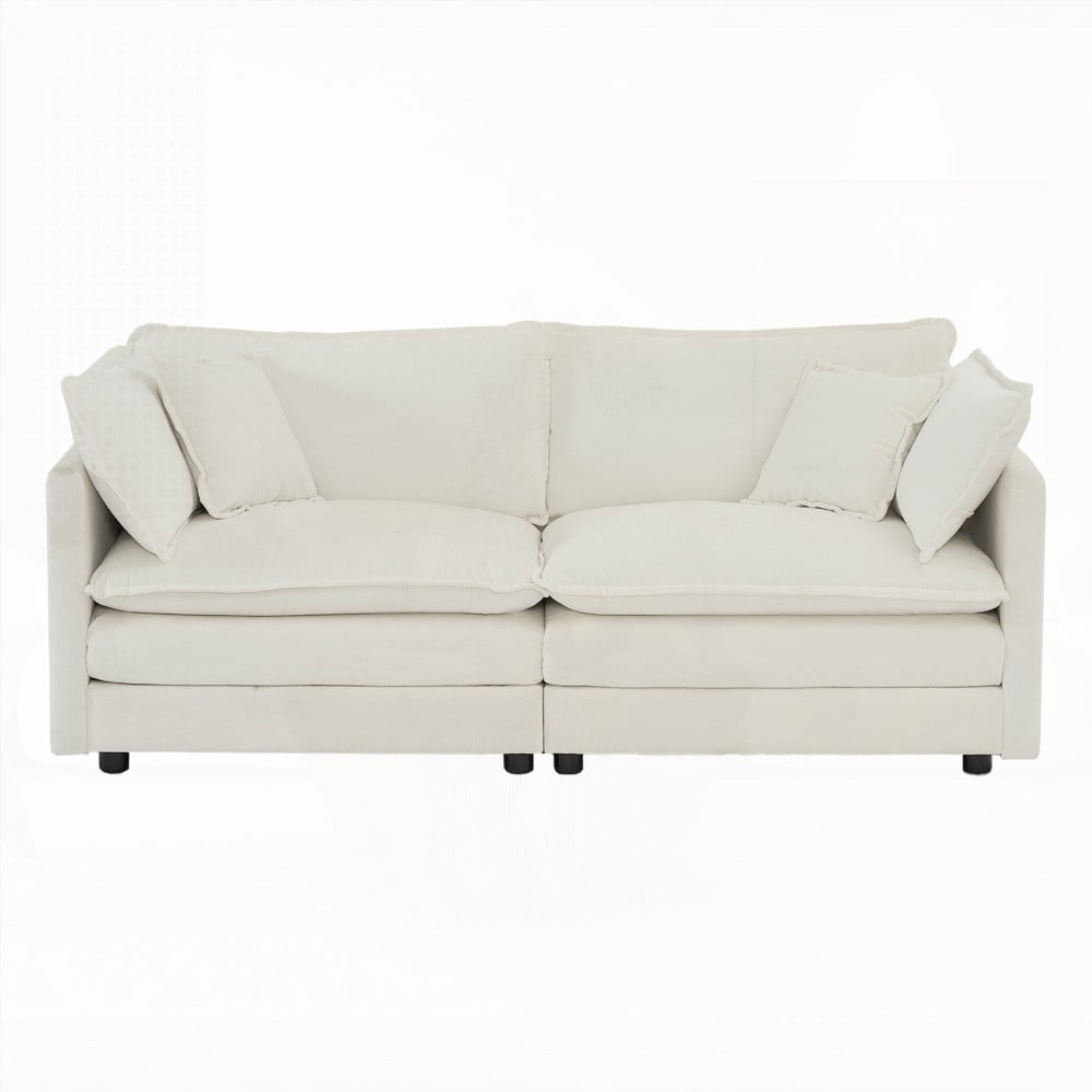 Modern White Chenille 2-Seat Loveseat Sofa with Deep Seat for Living Room