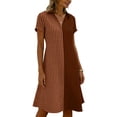 thumbnail image 4 of Odbmxy Summer Midi Dress for Women Collared Short Sleeve Sundress Loose Dress Women Tunic Plaid Sheath Fancy Everyday, 4 of 6