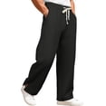 thumbnail image 3 of TANBOM Men's Straight Leg Relaxed Fit Casual Drawstring Polyester Pants Black 1-Pack L, 3 of 4