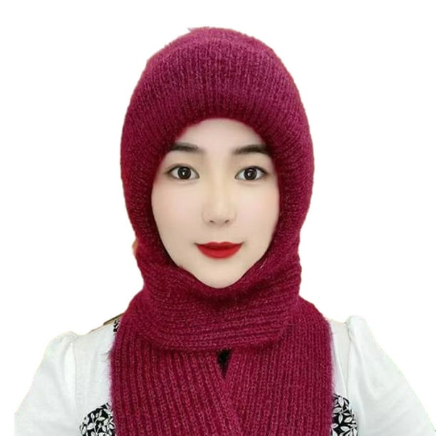 Sonducket Terciopelo Coral protección para los oídos integrada gorra resistente al viento bufanda doble calidez máxima protección Sombreros Vino rojo