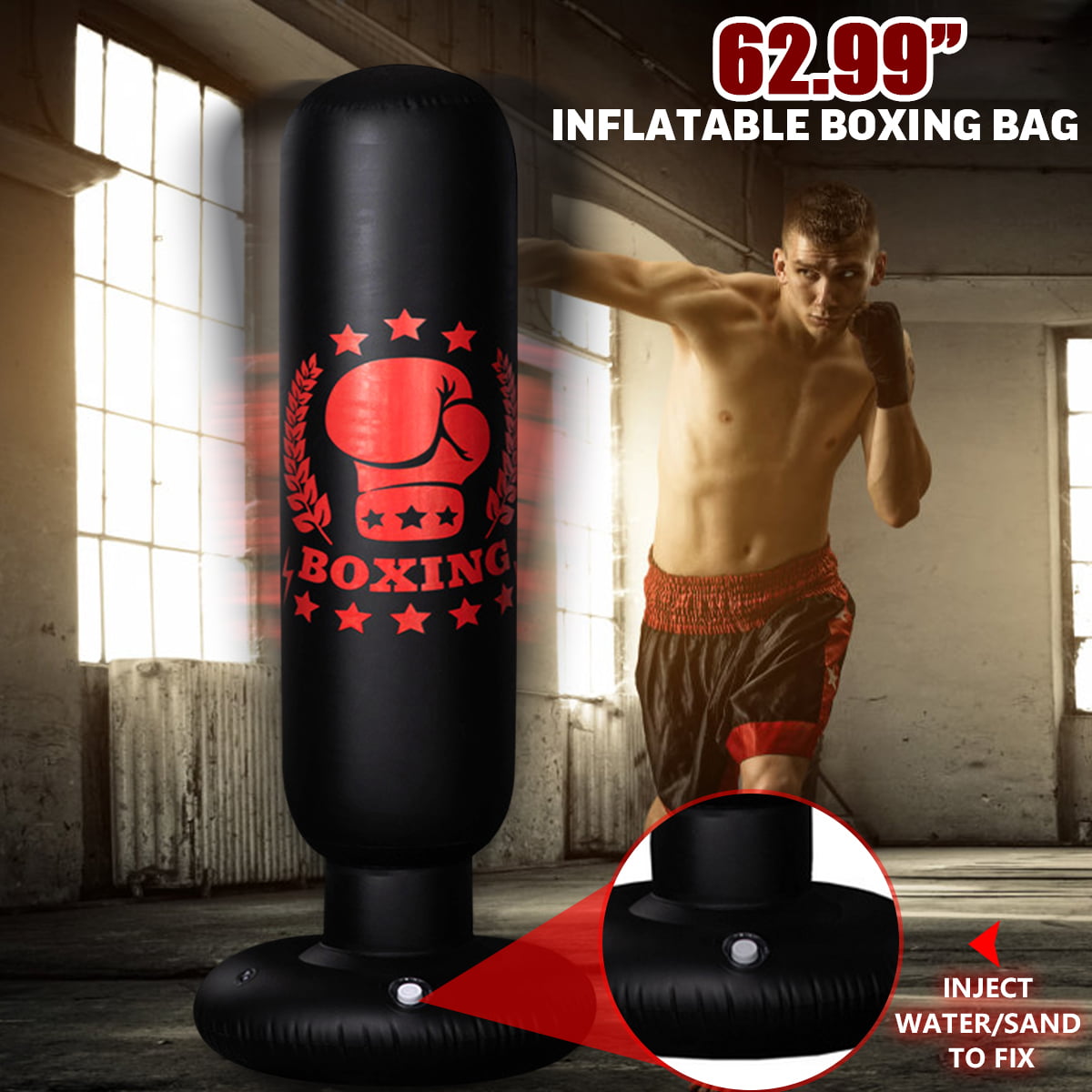 New Inflatable Boxing Punching Bag Kick Martial Training Sandbag for Kids Adults 