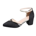 thumbnail image 3 of Women Pointed Toe Heel Single Buckle Sandals Glittery Open Toe Ankle Strap Nonâ Comfortable Elegant Dressy Summer Stylish Shoes Black 36, 3 of 6