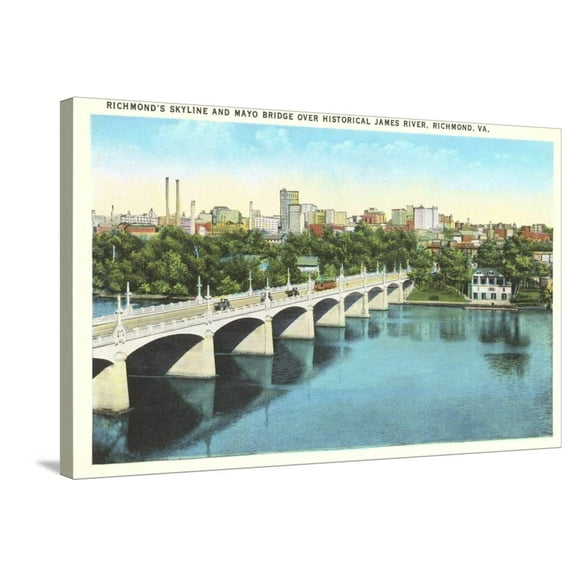 Art.com Richmond Skyline, James River, Virginia Stretched Canvas Print Wall Art, 36" x 24"
