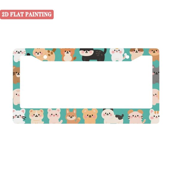 1PC Cartoon Cat and Dog License Plate Frames with Mounting Accessories 6.3x12.2inch(16x31cm)