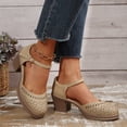 thumbnail image 4 of Rokment Vintage Dressy Sandals for Women Spring Summer Fall Retro Casual Leather Floral Closed Toe Platform Chunky Block High Heels Dress Shoes with Glitter Rhinestones Charm Brown Size 6.5, 4 of 6