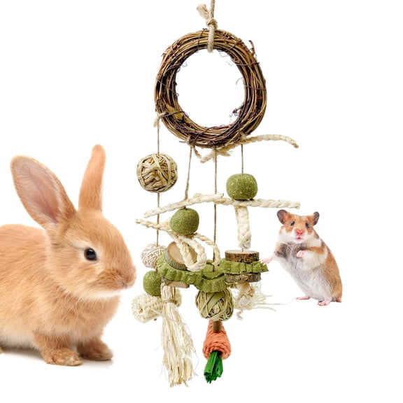 WLGJL Bunny Chew Toy, Rabbits Cage Hanging Chew Toys and Treats Rattan Ring with Snacks for Guinea Pigs Chinchillas Hamsters Rats and Other Small Pets Teeth Grinding