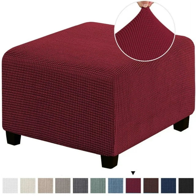 CHOK 3 Sizes Square Jacquard Durable Customized Stretch Footrest Ottoman Cover Folding Storage Stool Furniture Protector Slipcover (Light Grey S)