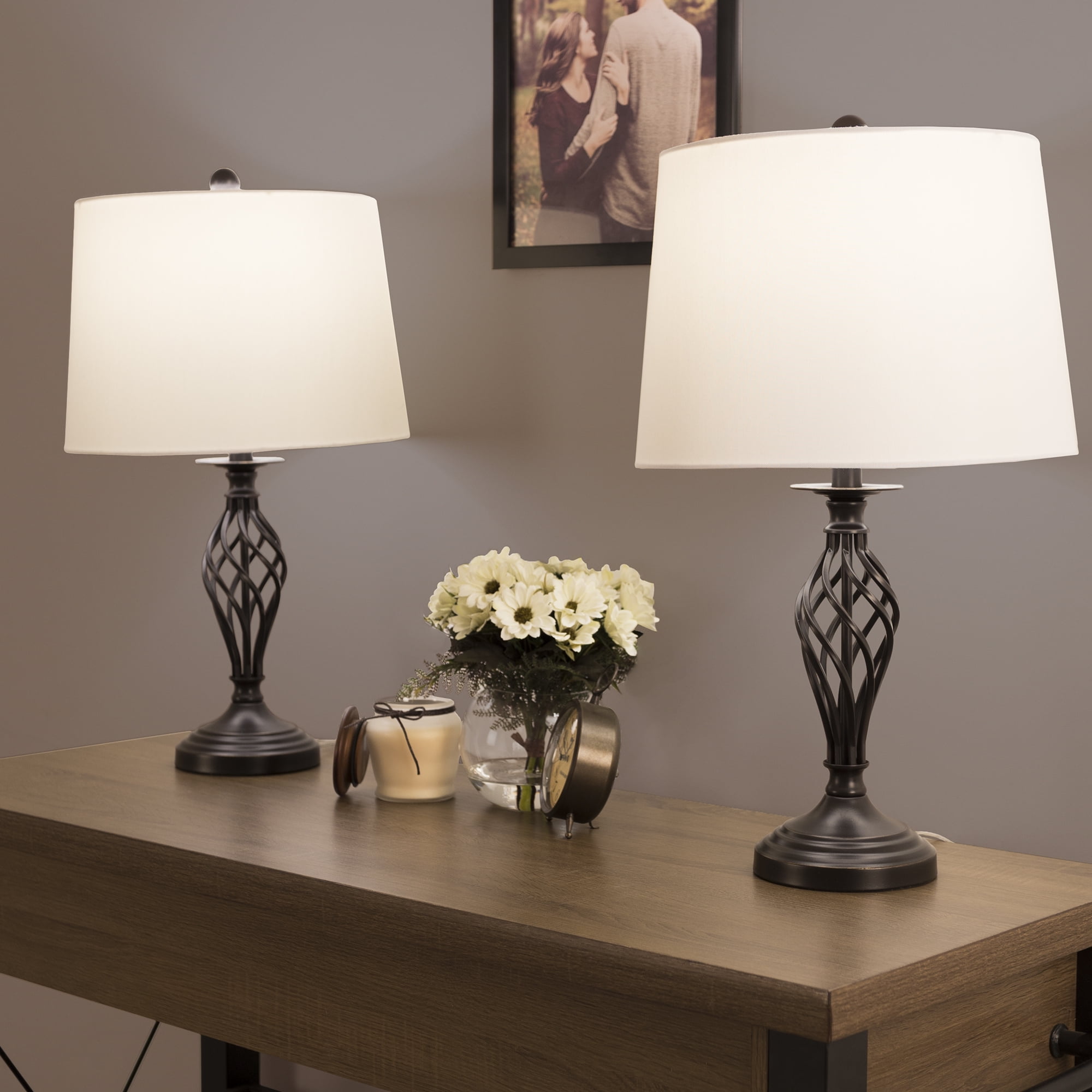 Lavish Home Set of 2 Oil-Rubbed Spiral Table Lamps with Shades (Bronze)