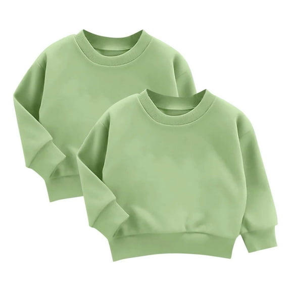 2pc Unisex Kids Crewneck Sweatshirt, Boys Girls Long Sleeve Cottons Pullover Tops, Child Solid Color Basic Fall Blouse Shirt Green 8Y