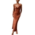 thumbnail image 1 of Faithtur Robe Longue Moulante pour Femmes Couleur Unie Bretelles Spaghetti Col Bénitier Robe Sans Manches Été Dos Nu Cami Robe, 1 of 9