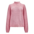 thumbnail image 5 of Efsteb Fall Shirts for Women Loose Bishop Sleeve Knitted Sweater Turtleneck Tops Pure Color Casual Lightweight Fashion Crewneck Long Sleeve Tops Pullover Blouses Tops Pink S, 5 of 6