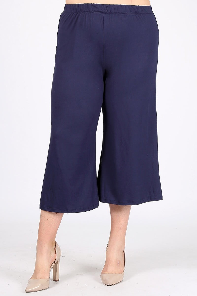 plus size women Pullon wide leg cropped pants pocketless