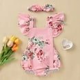 thumbnail image 3 of Babibeauty Newborn Baby Girl Romper Ruffle Foral Sleeveless Onesies Fly Sleeve Jumpsuit Headband Summer Outfits Clothes, 3 of 6