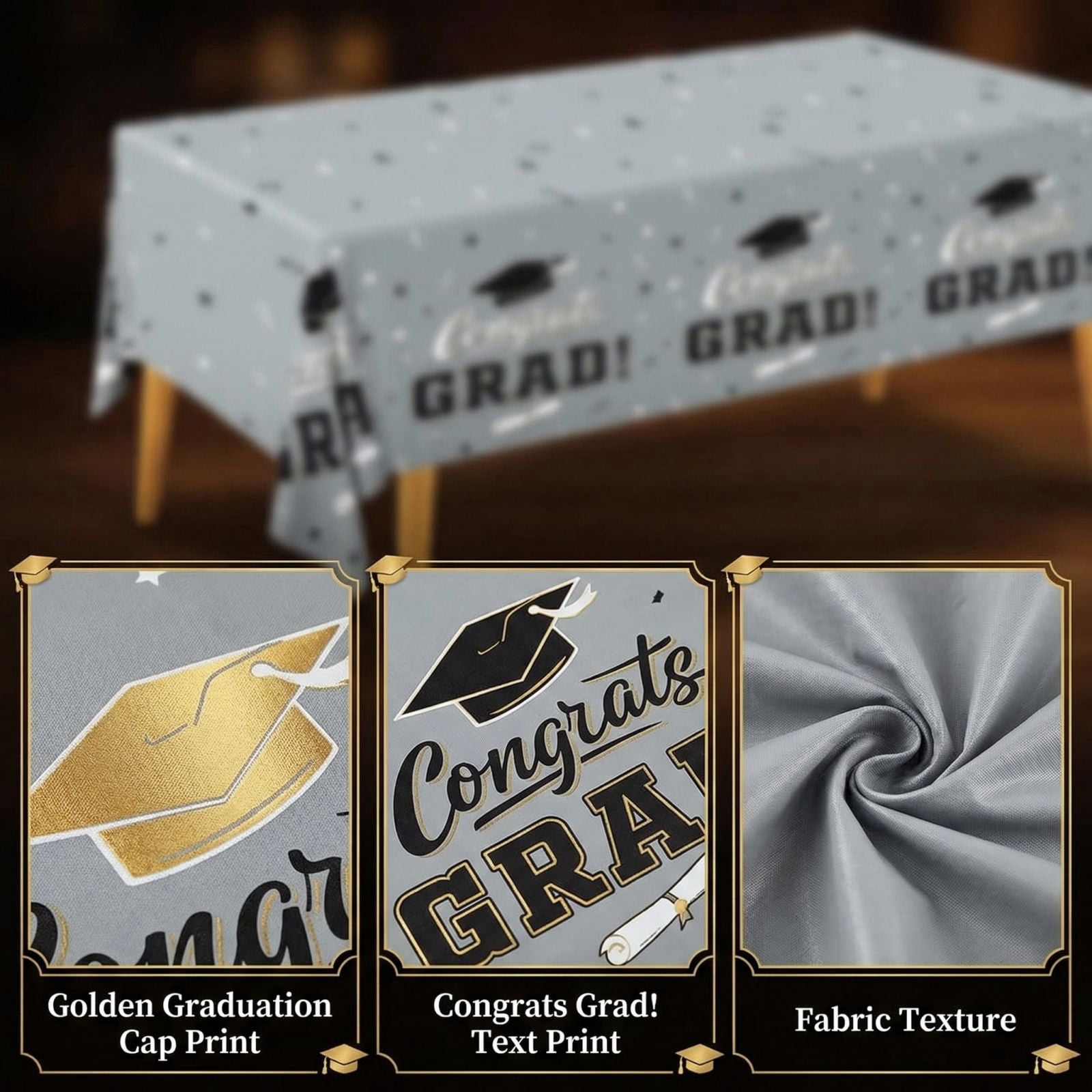 2026 Graduation Decorations, 10 FT Graduation Table Cover Class of 2026 with Repeating "Congrats Grad!" Text, Cap & Certificate Design, Graduation Decoration, Waterproof Supplies for Party Decor