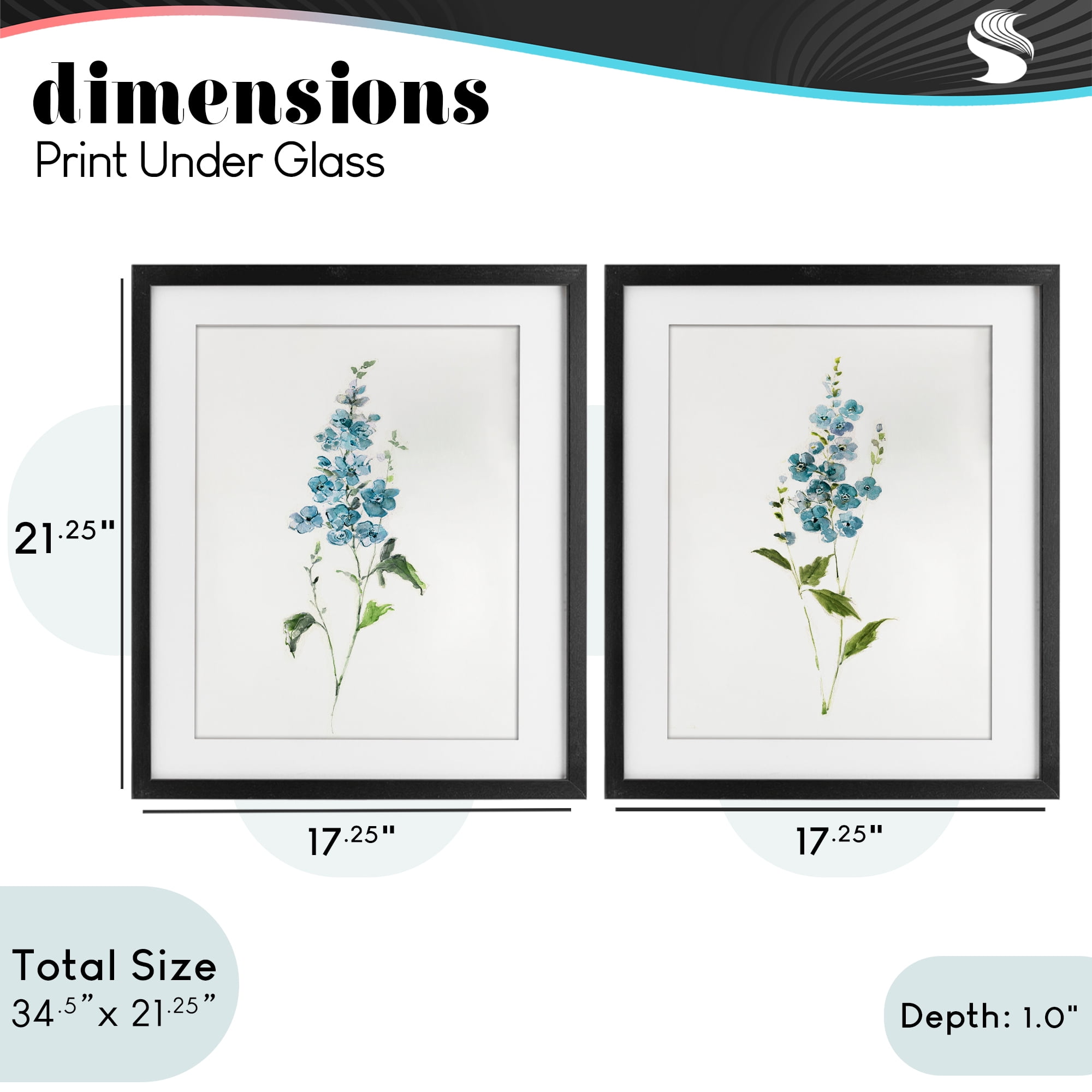 Stupell Industries Blue Watercolor Sprigs 2 Piece Black Framed Print Under Glass Set, design by Sally Swatland