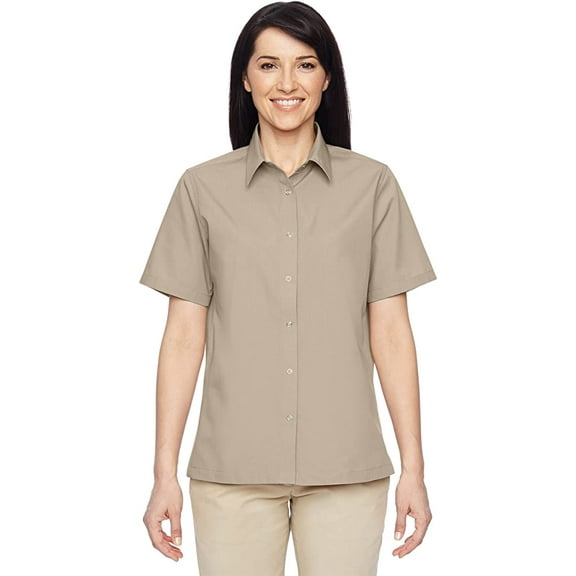 M545W Harriton Ladies Advantage Snap Closure Short-Sleeve Shirt - Khaki - L