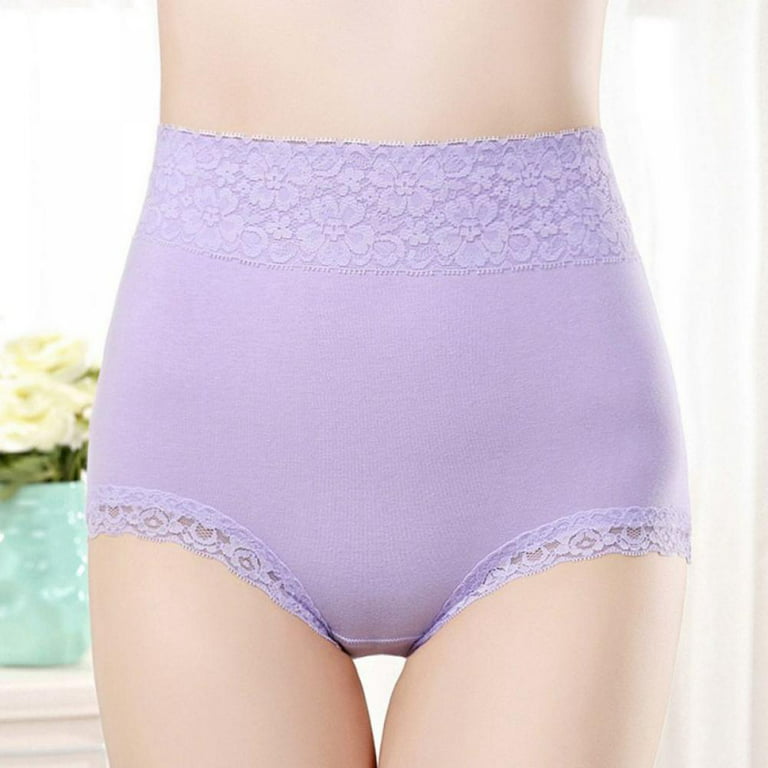 Ladies Underwear High Waist Cotton Panty Full Brief Seamless Breathable  Briefs with Lace Brim Plus Size 