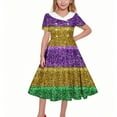 thumbnail image 1 of Vestido de manga corta con cuello vuelto para niñas Vestido elástico de manga corta para niñas Vestido skater con volantes de corte A Vestido de recital escolar Vestido de manga corta con cuello vuelt, 1 of 6