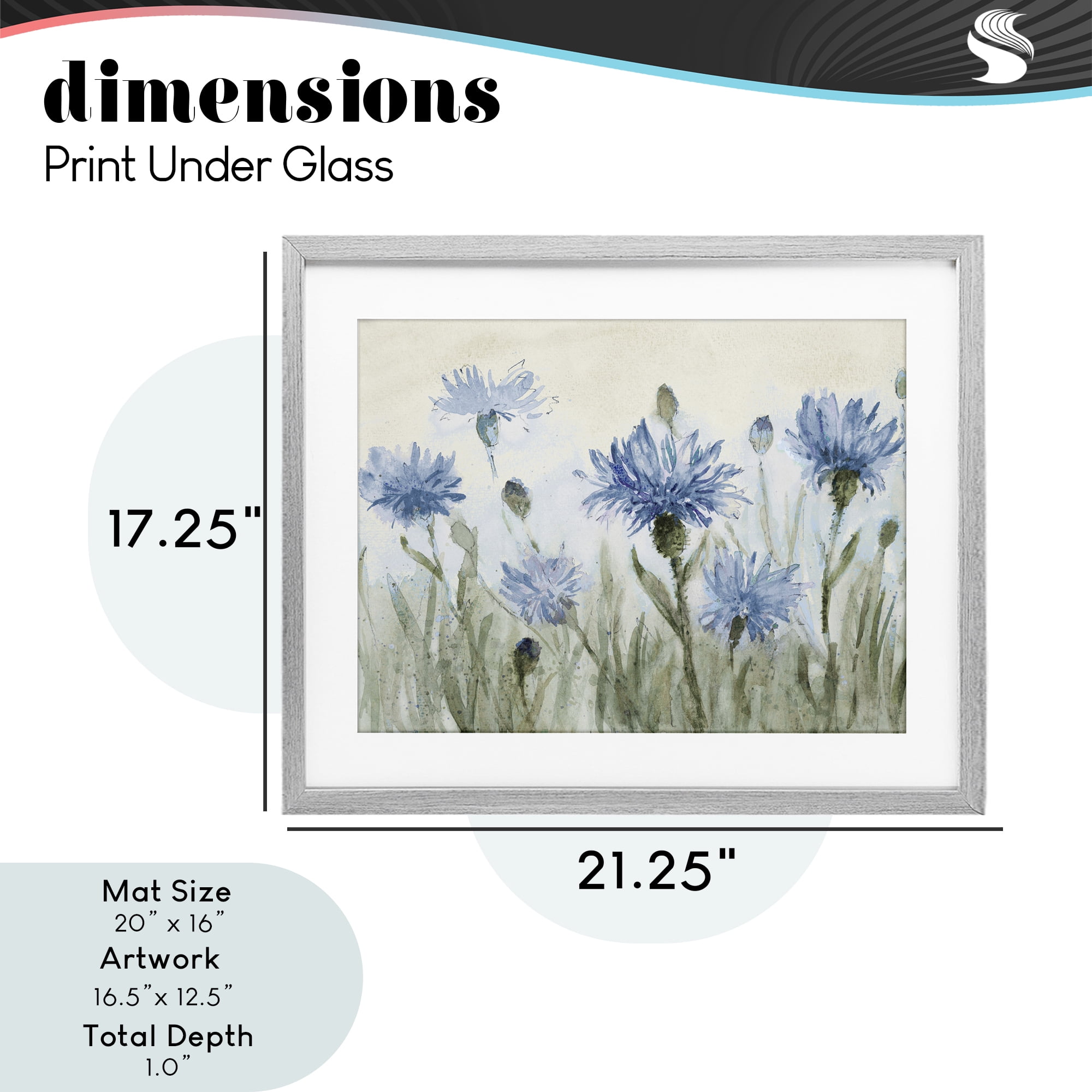 Stupell Industries Blue Cornflowers Meadow Gray Framed Print Under Glass, design by Lanie Loreth